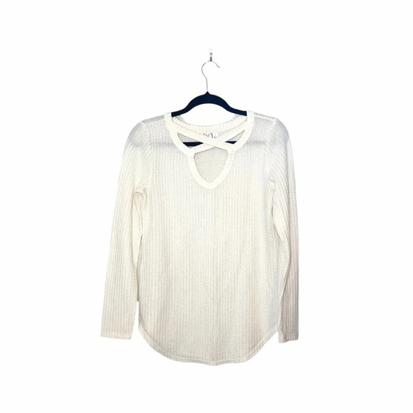 Maurices 24/7 Cream Strappy Front Waffle Knit Thermal Top Small Women’s - Picture 11 of 11